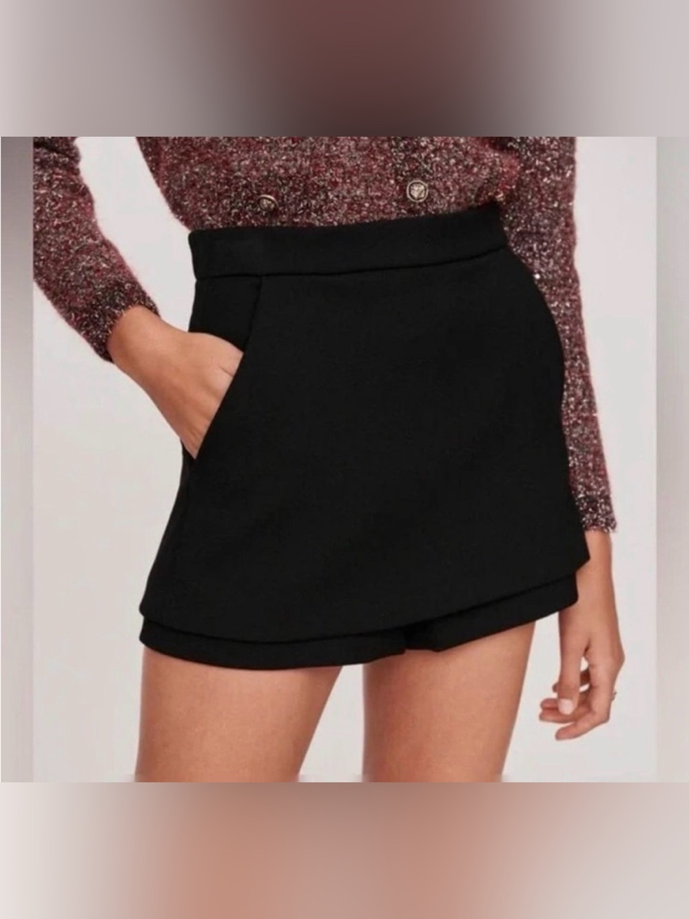 MAJE Black Crepe Layered Mini Skort - Women's Skirt size 34